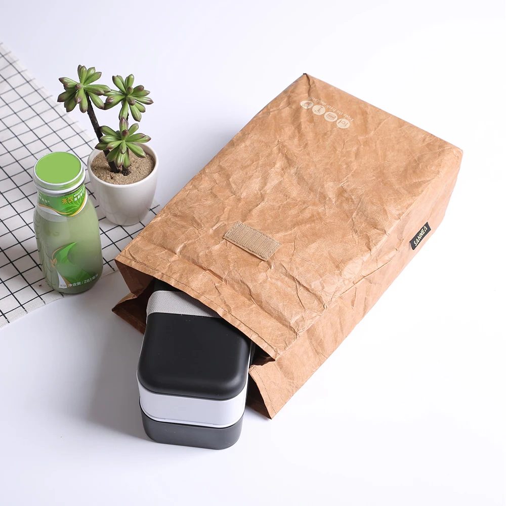 

2 Packs Picnic Bag Insulated Lunch Bag Leakproof Brown Paper Bags Eco-friendly Reusable Paper Bento Pouch for Work School Picnic