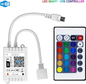 

Smart WiFi RGB/GRB LED Controller, Compatible with Alexa/Google Assistant, for 5050/3528 LED Strip Light, Have 24 Key Remote Con