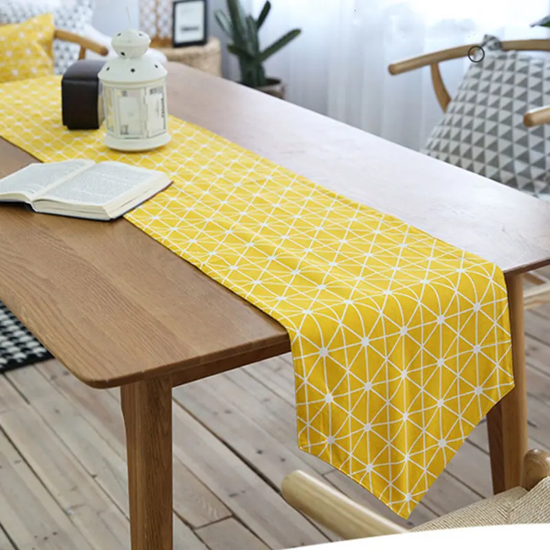 Yellow Простая Современная модная настольная дорожка из хлопка и льна, желтая шахматная доска, Высококачественная настольная подставка с изображением флага и геометрическим рисунком - Цвет: Yellow