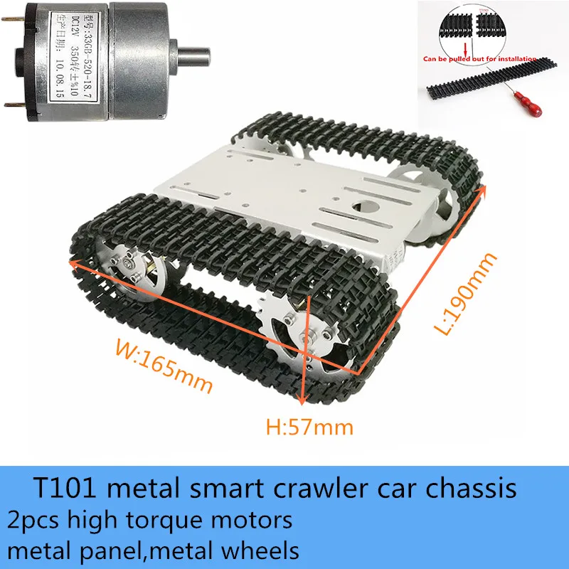T101 Metal Smart Crawler Robot Car Chassis Kit With 2pcs High Torque DC