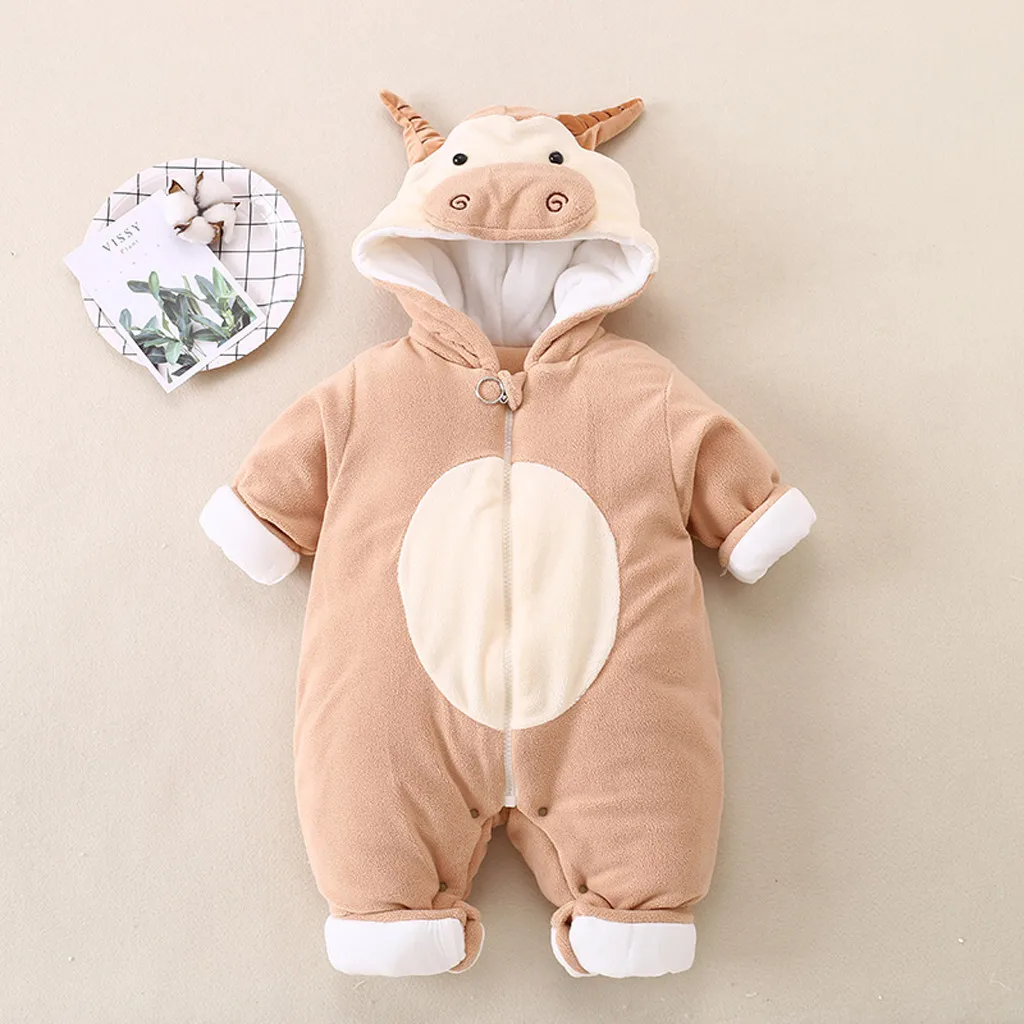Комбинезон с капюшоном для новорожденных девочек мультяшный ромпер длинным