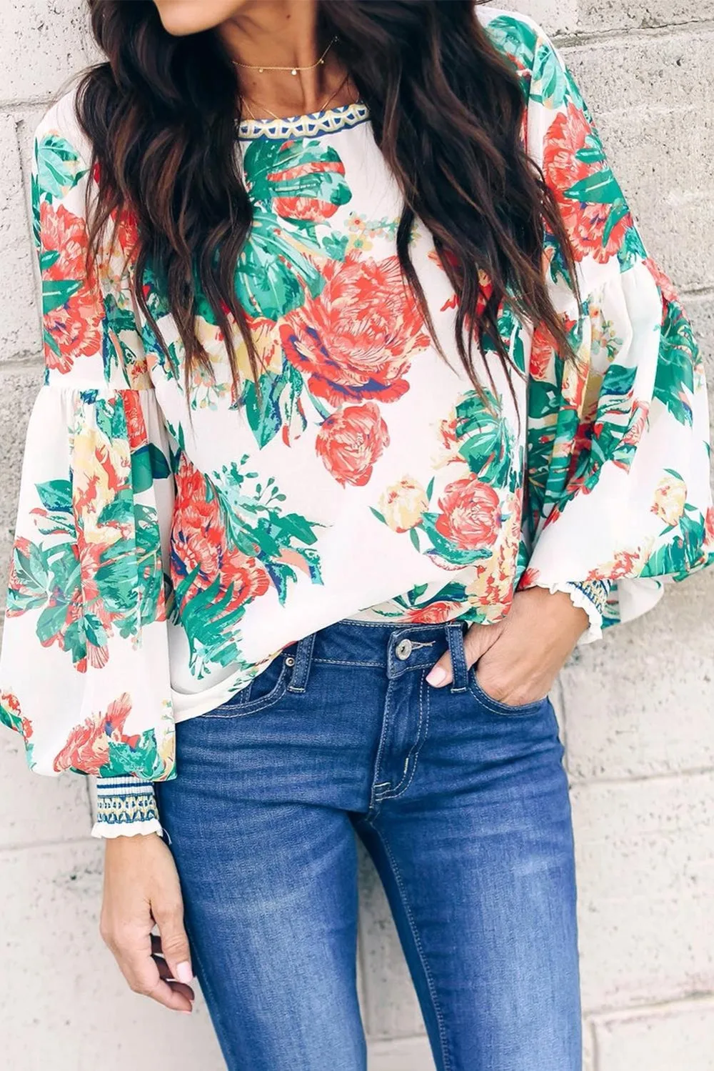 Многоцветная блузка с цветочным принтом, Женская Длинная блузка с широкими рукавами и глубоким вырезом на спине, с замочком, на пуговицах, блузка, топ, плюс размер