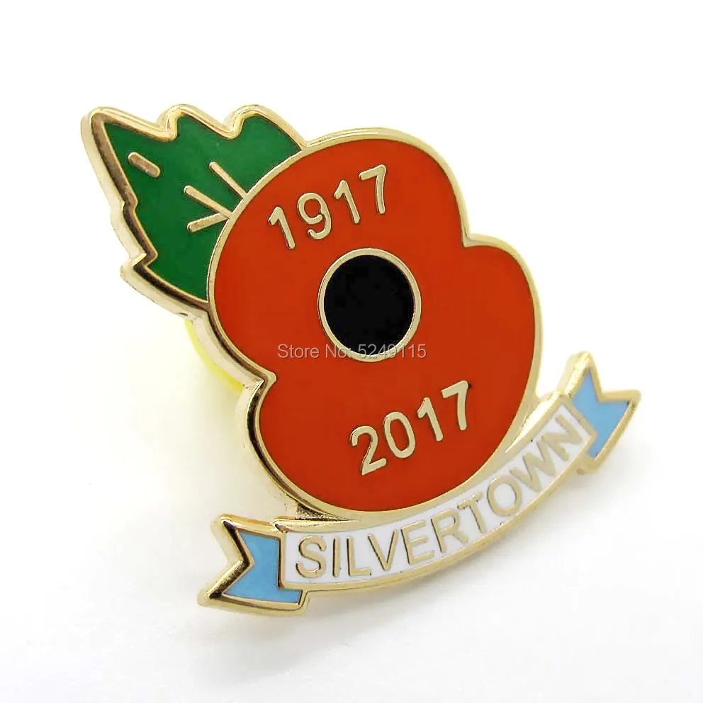 Изготовленный на заказ металлический Жесткий Эмаль Цветок silvertown значок