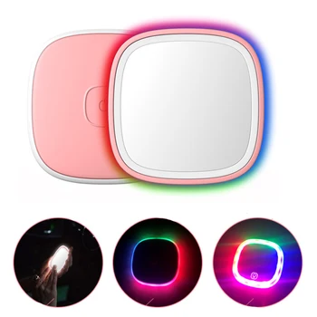 

Travel Mini Fill Light Makeup Mirrors 3 Modes Colorful USB Charging Handheld Mirror Portable Powered Bank Night Lamp Lantern