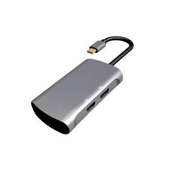 

2 In1 Type C to Dual HDMI Hub Adapter Aluminum Alloy USB Hub High Speed Type C Hub Dock Station