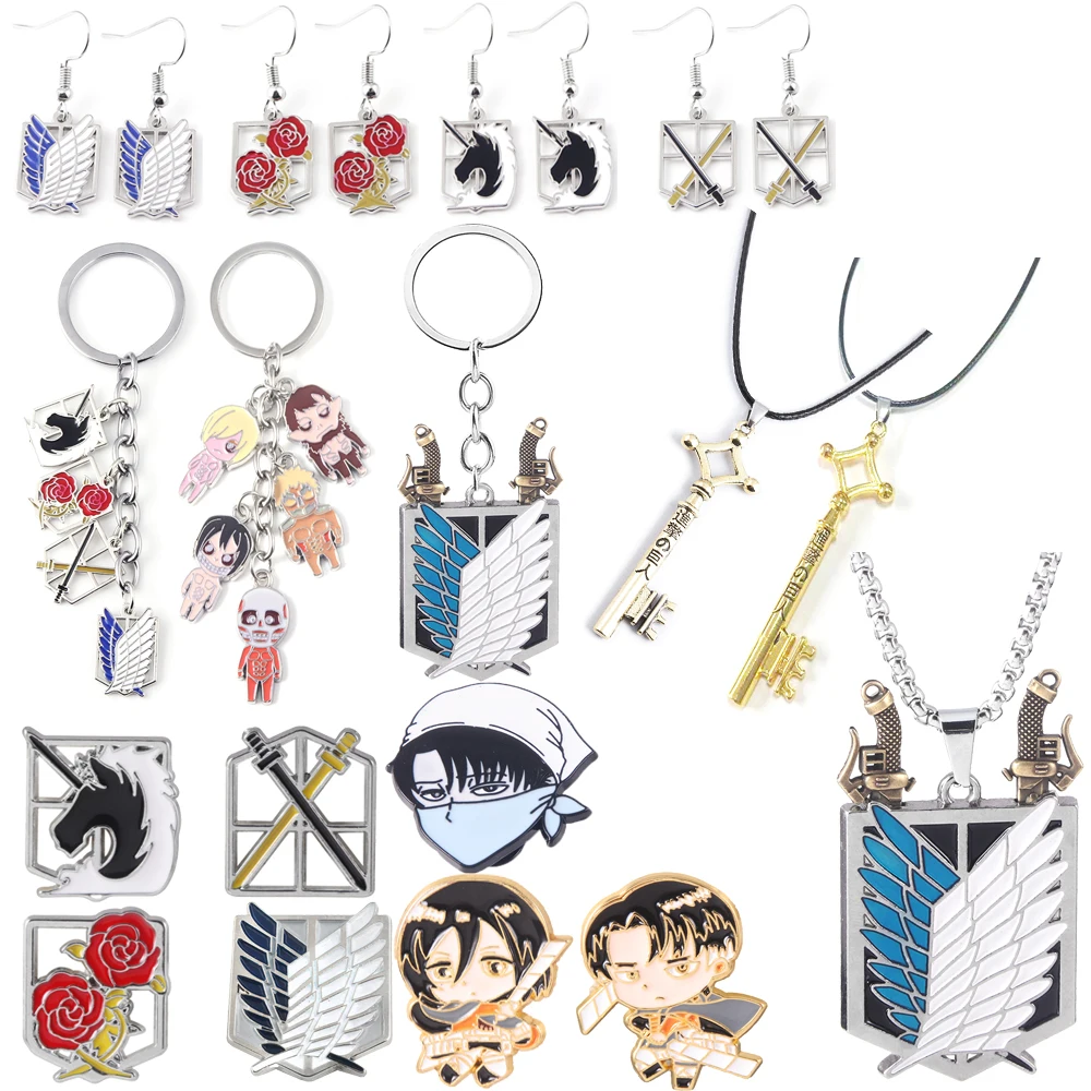 

Wholesale 20Pcs Attack On Titan Necklaces Wings of Liberty Scouting Legion Cosplay Eren Key Pendant Necklace for Women Men