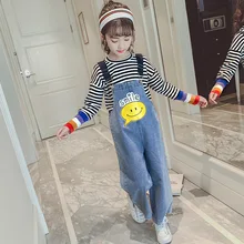 Детские брюки на подтяжках г. Новая стильная весенняя одежда детские джинсы среднего размера корейский стиль, западный стиль, повседневные свободные штаны