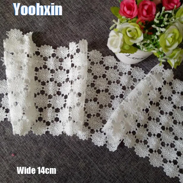 

14cm wide HOT white black Water soluble embroidery Lace Ribbon fabric trim collar sewing DIY guipure dress cloth applique decor