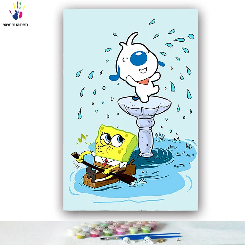 DIY colorings pictures by numbers with colors Square yellow sponge picture drawing painting framed Home | Дом и сад