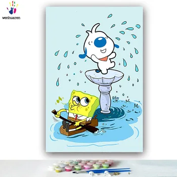 

DIY colorings pictures by numbers with colors Square yellow sponge picture drawing painting by numbers framed Home