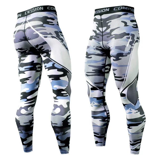 Quick-drying Men Running Tights Pants Compression Print Basketball Training Leggings Elastic Gym Clothing Men Workout Sportswear KC170