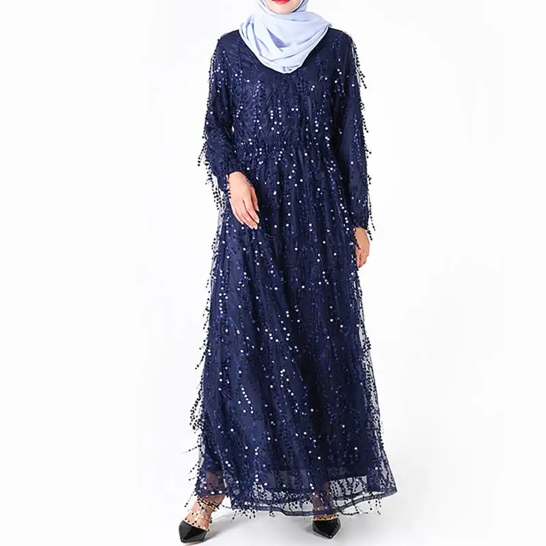 Абайя мусульманский хиджаб платье кафтан пакистанский Арабский исламский платья Elbise Турция халат Musulmane Longue Sukienki кафтан Vestidos - Цвет: Blue Blue dress