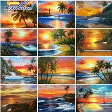 PhotoCustom Seaside sunset Paint By Number Drawing Gift DIY Pictures By Number Kits On Canvas HandPainted Painting Art Home Deco