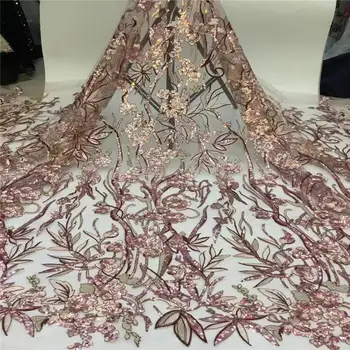

African Lace Fabric With Sequins 2020 Latest Sequin Fabric High Quality Tulle Sequins Lace Fabric For Party Dresses Peach
