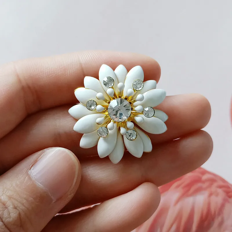 30pcs 30mm Gold color Alloy Material Enamel Crystal Flower Charm flower pendant For Head DIY Wedding Handmade Jewelry Making