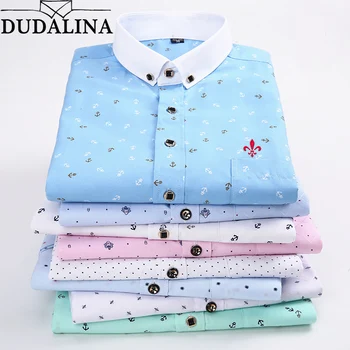 

Dudalina Camisa Social Mascul Manga Longa Print Casual Men Long Sleeve Shirt Pocket Design Soft Comfortable Men Dress Slim Fit
