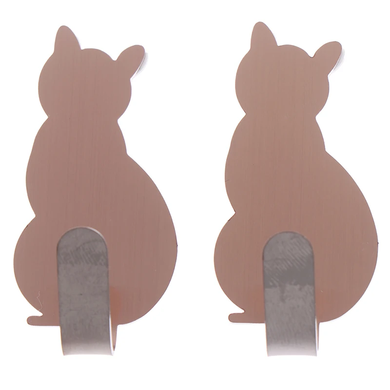 2pcs Self Adhesive Hooks Cat Pattern Storage Holder For Bathroom Kitchen Hanger Stick On Wall Hanging Door Clothes Towel Racks