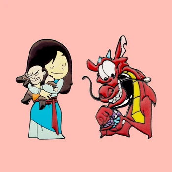 

Mulan Cartoon Movie Mulan Mushu Dragon Enamel Brooch Pins Badge Lapel Pins Alloy Metal Fashion Jewelry Accessories Gifts