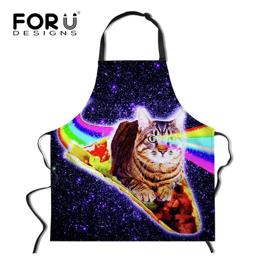 FORUDESIGNS/Космический Galaxy Cat кухонный фартук в стиле унисекс Регулируемый поварский фартук без рукавов для приготовления барбекю - Цвет: YY0746R