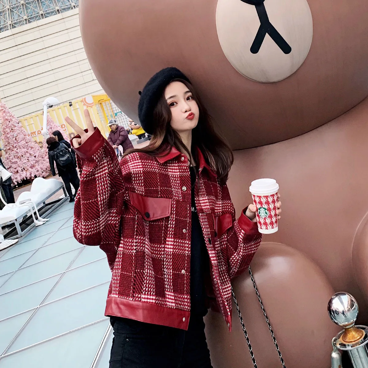 

2019 Spring Clothing New Style Popular Woolen Plaid Overcoat Korean-style Loose-Fit Short Woolen Cloth Short Jacket Women's