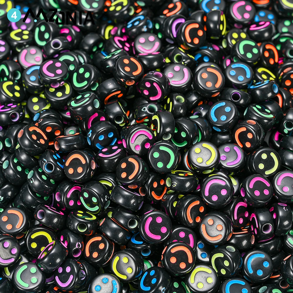 Colorful Smiley Acrylic Beads Smile Face Spacer Beads for Jewelry Making Bracelet Necklace DIY Jewelrys Handmade Accessories