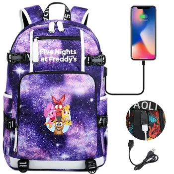 

Five Nights At Freddy's Backpacks Teenagers School Multifunction USB Charging Bag Boy Girl Kid School Bags Travel Laptop Mochila