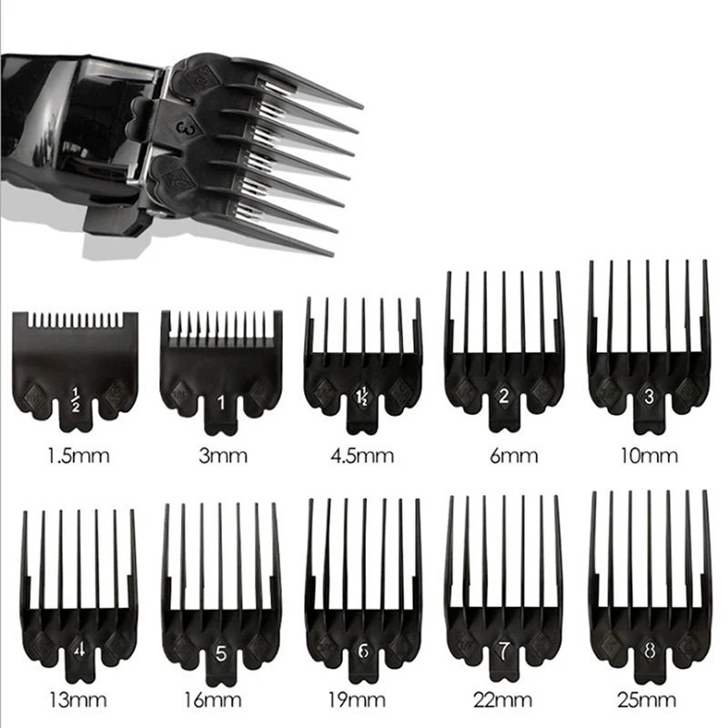 10PCS/Set Hair Clipper Combs Guide Kit Plastic Hair Trimmer Guards Universal Hair Salon Tools Attachments 1.5-25mm 10pcs universal guards hair cutting combs for professional hair trimmer machine barber accessories trimmer limit combs 1 5 25mm