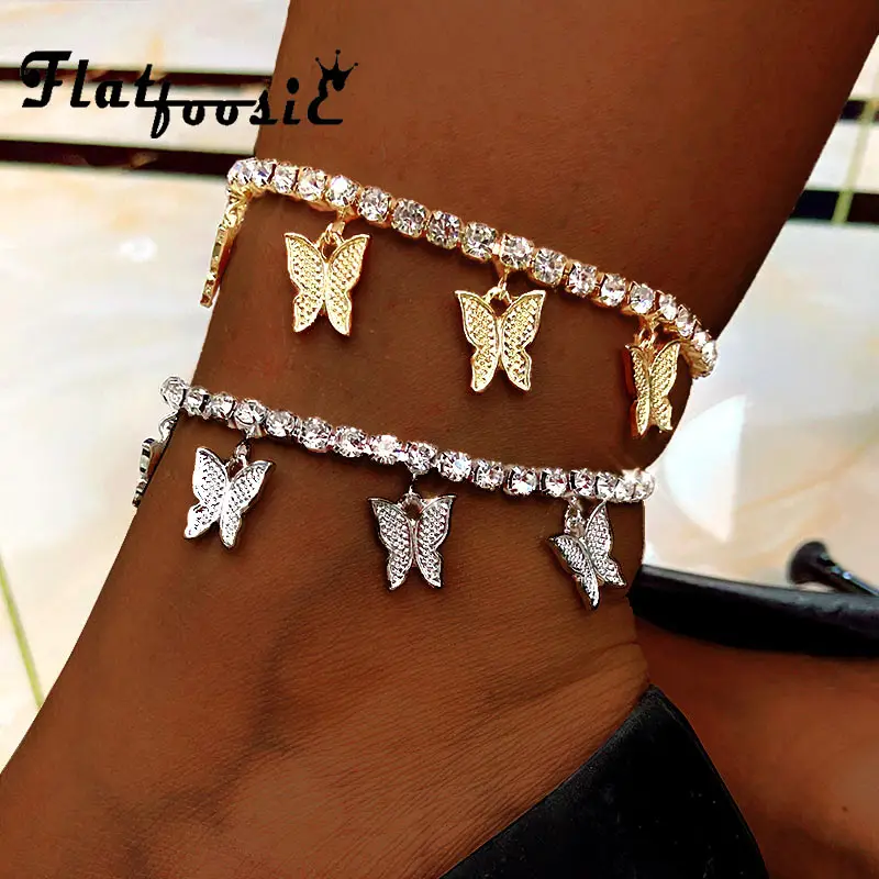Flatfoosie Gold Silver Color Tennis Anklet Bracelet for Women Bling Crystal Butterfly Pendant Anklet Summer Fashion Foot Jewelry Flatfoosie Gold Silver Color Tennis Anklet Bracelet for Women Bling Crystal Butterfly Pendant Anklet Summer Fashion Foot Jewelry