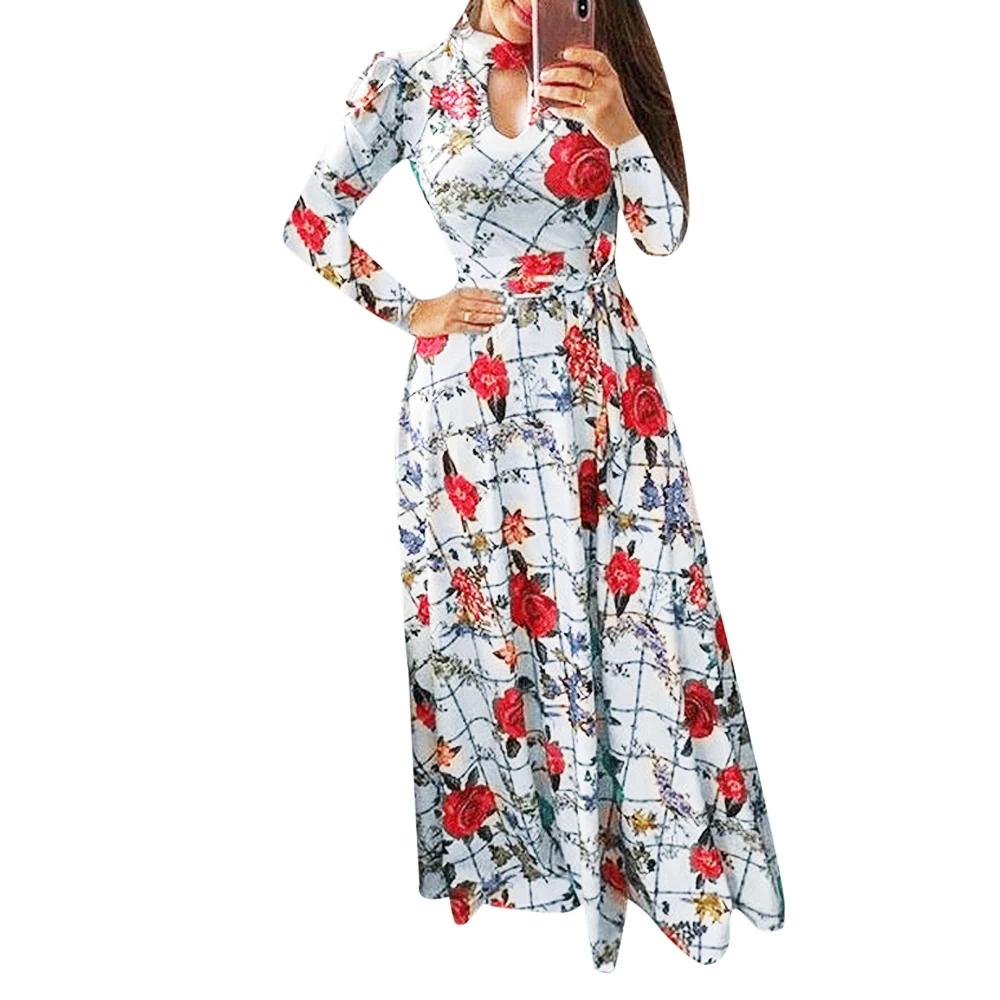 Повседневное женское летнее платье с принтом, женские вечерние платья, Женский пуловер размера плюс, уличная одежда, длинное Бандажное Платье Макси - Цвет: 5