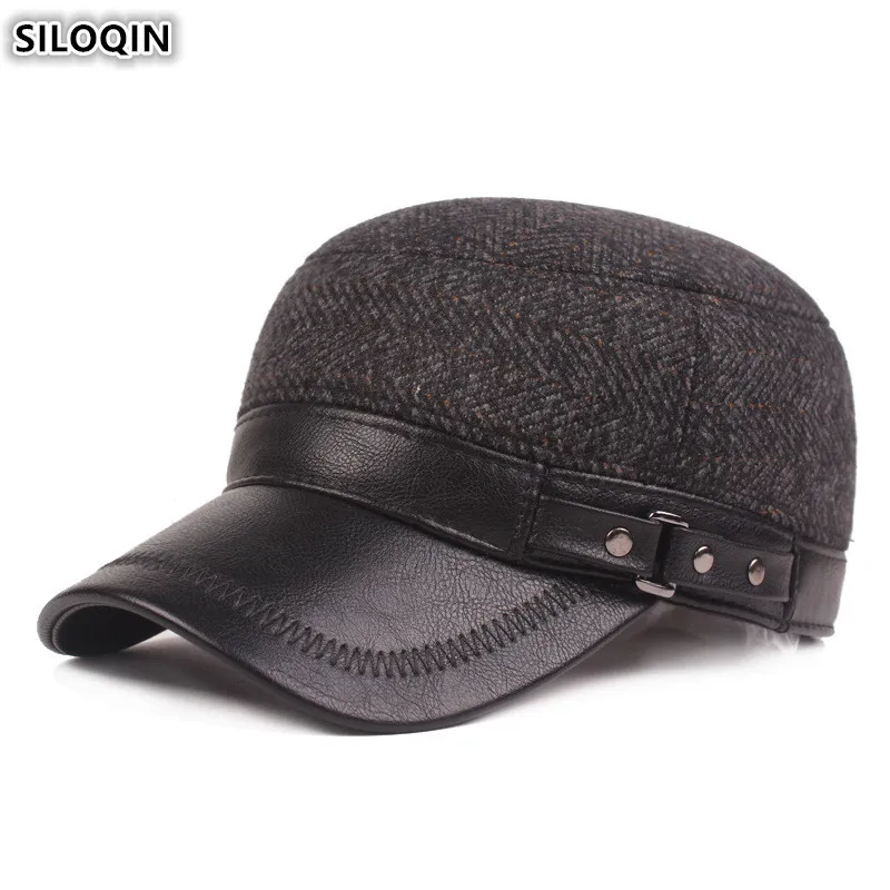 SILOQIN регулируемый размер мужские армейские военные шапки зимние Утепленные хлопковые зимне наушники шапка ретро модные бренды кепки плоская крышка s