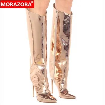 

MORAZORA 2020 new arrival knee high boots women pointed toe zip autumn winter long boots sexy party Night Club Shoes woman
