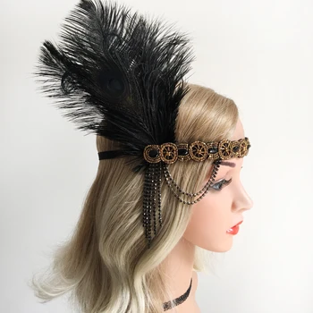 

Vintage 20s Headband Wedding Party Flapper Headpiece Fancy Headdress Crystal Rhinestones and Beads Decor Headwear