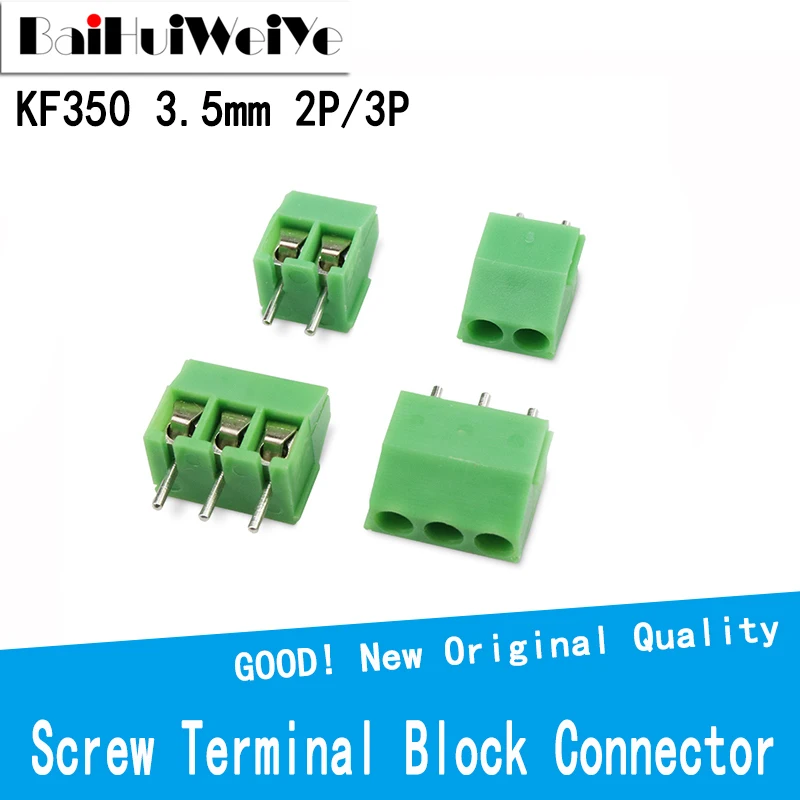 20PCS/LOT KF350-3.5 3.5mm Pitch 2/3 Pin Spliceable Plug-in PCB Screw Terminal Block Connector KF350 300V 10A for 24-18 AWG Cable 8pcs audio fork connectors plug loudspeaker cable connector screw welding terminals spade hifi audio speaker cable plug