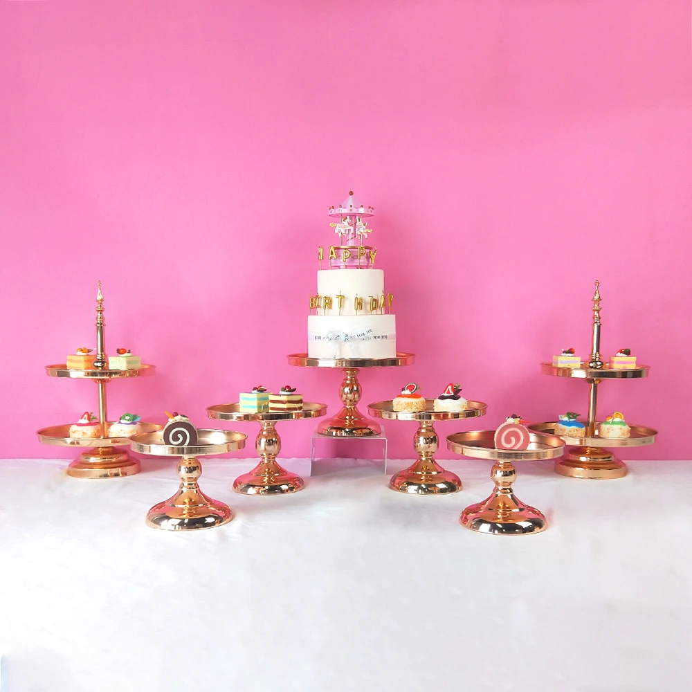 

FFriday 3-7 pcs Gold Birthday party Wedding Crystal Round Metal Set Mirror Dessert Cake Stand
