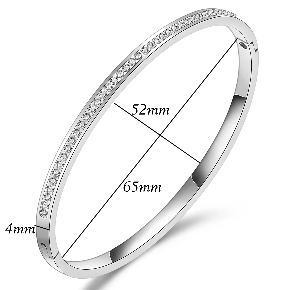 Bangle Bracelet Fashion Jewelry With Two Line Crystal Rhinestone Pave Stainless Steel for Women