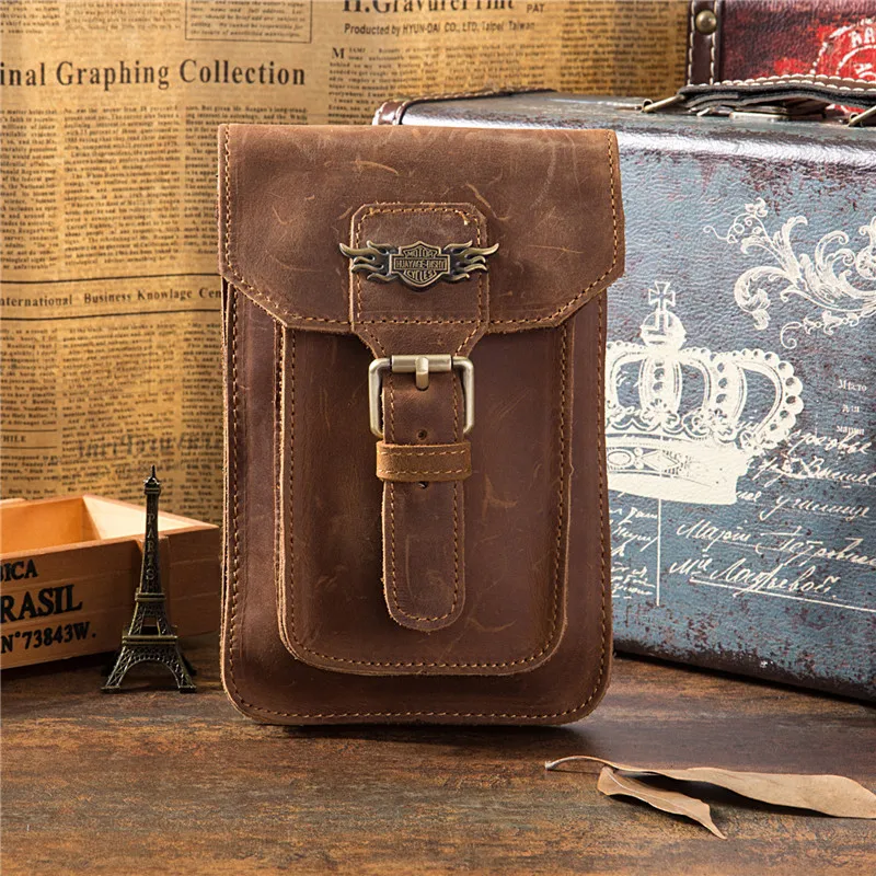 

Retro Mobile Phone Outdoor Mobile Phone Small Pockets Short First Layer Horse Leather MEN'S Single-shoulder Bag Hot Sales in