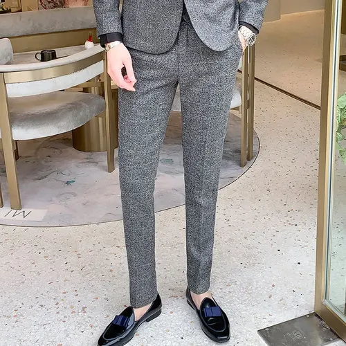Брендовые мужские брюки в английском стиле, клетчатые тонкие брюки для официального костюма, свадебные Лучшие мужские брюки, прямые деловые офисные брюки, 14 цветов - Цвет: Suit Pants