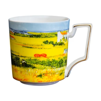 

European-Style Vintage Mug Van Gogh Famous Painting Ceramic Cup Large Capacity Couple's China Cup Gift Set with Spoon