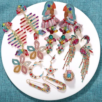 

Best lady Luxury Glass Wedding Earrings for Women Pineapple Fish Bohemian Shiny Multi Color Crystal Drop Dangle Earrings Gifts