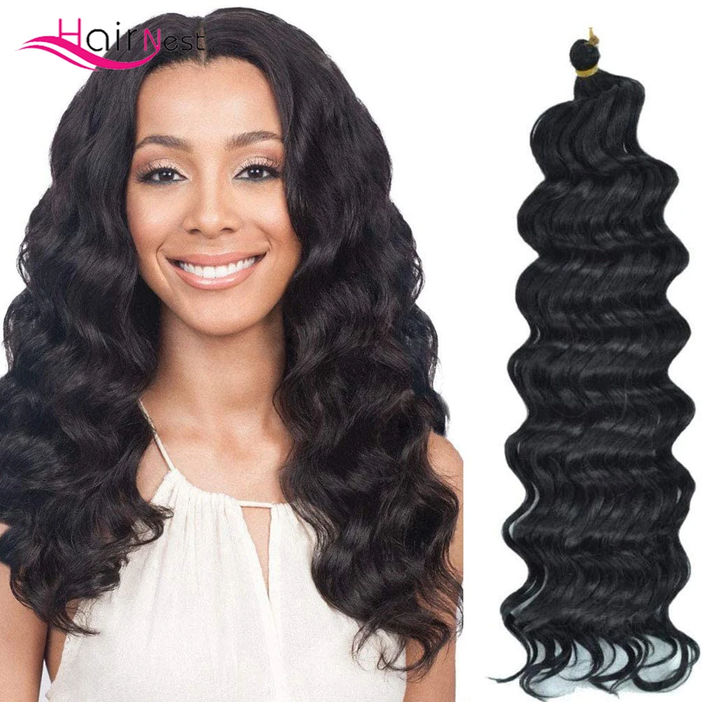 

Hair Nest 18inches Synthetic Deep Wave Hair Extensions Ombre Crochet Braids for Women Freetress Ocean Wave Braiding Curly Hair