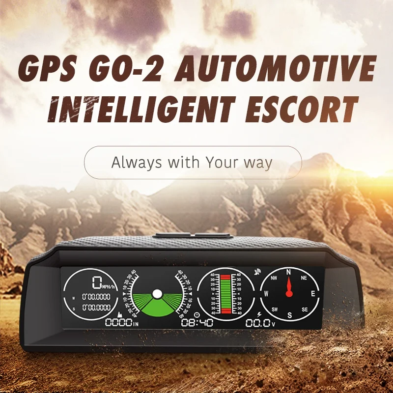 

New Go-2 Gps Head Up Display Speed Slope Meter Inclinometer Car Compass Automotive Hud Pitch Tilt Angle Protractor Clock Latitud