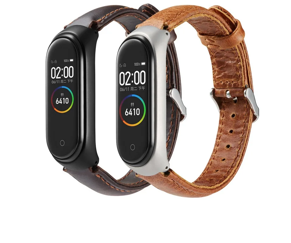 Genuine Leather Strap For Xiaomi Mi Band 3 4 Smart accessories Wrist Strap With Metal Case Cover For Xiaomi Mi Band 4 Wristbands