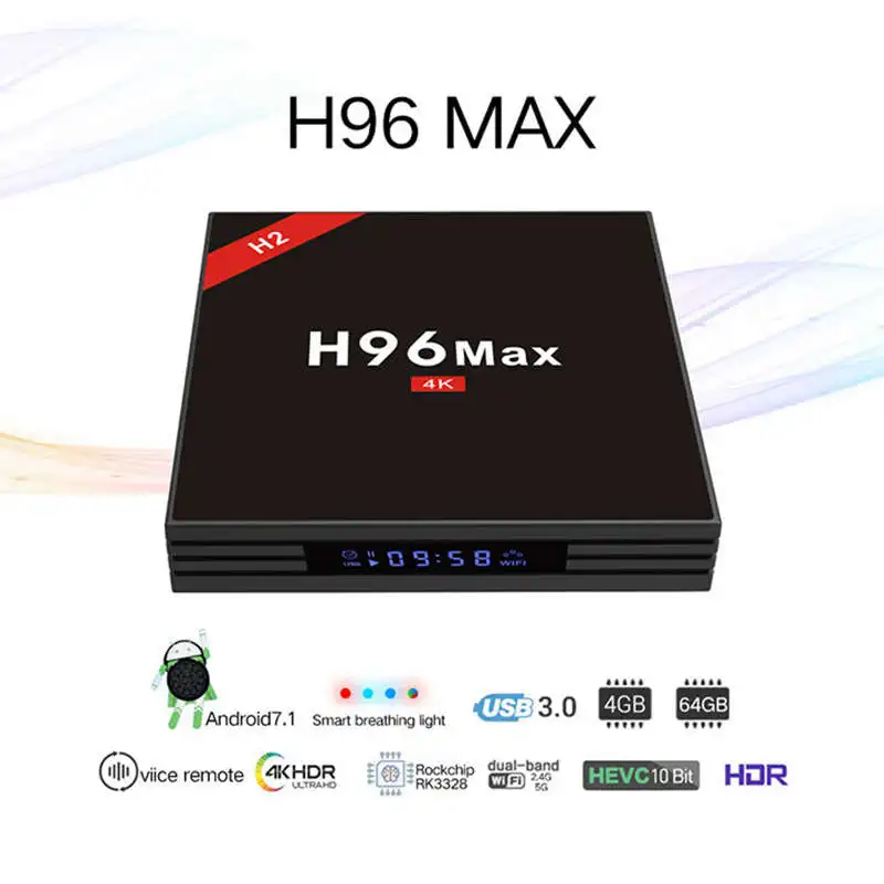 H96MAX-H2B Android 7,1 Smart tv Box Amlogic RK3328 четырехъядерный Wifi 2,4G/5G 4K видео медиаплеер для Live HD IP tv/VOD EPG Netflix