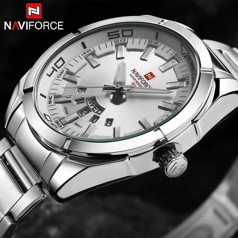 NAVIFORCE, ремешок из нержавеющей стали, мужские кварцевые часы, лучший бренд, роскошные спортивные наручные часы, водонепроницаемые мужские часы, Relogio Masculino
