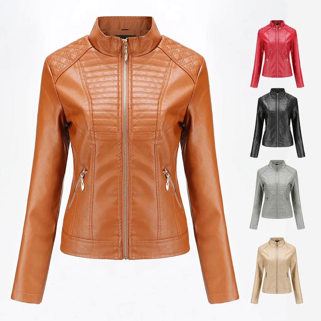 short brown leather jacket ladies