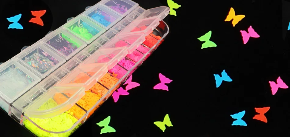 9 Colors/set Neon Pigment Powder Fluorescence Nail Glitter Summer Shinny Dust Ombre DIY Gel Manicure 3D Nail Art Decorations Kit