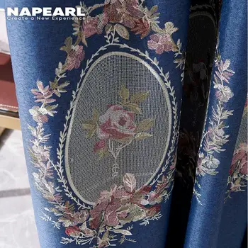 

NAPEARL 1 Piece Blackout Curtains Embroidered Luxury Navy Blue Green Purple Ready Made Foral Living Room Window Curtain Drapery