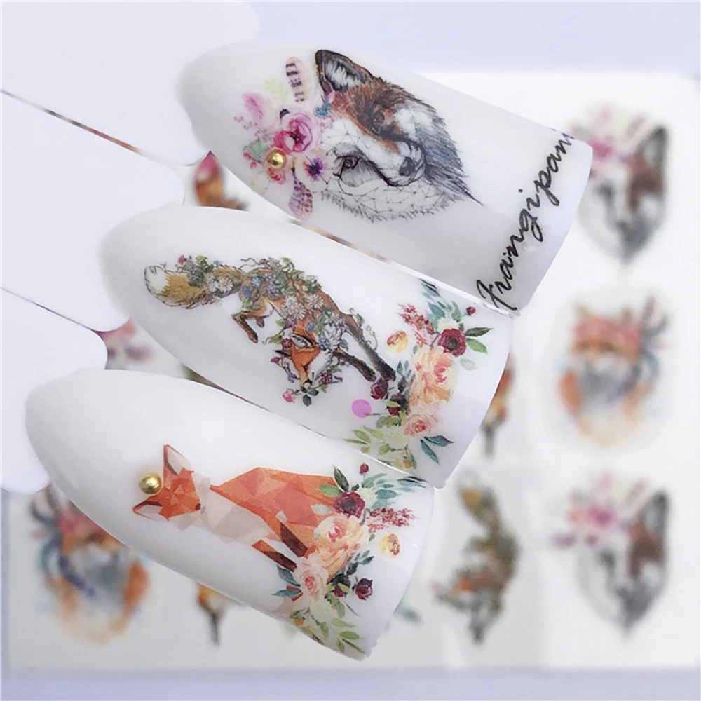 Nail Stickers Sliders For Nails Winter Sticker Elk Figure Nail Art Decorations Wolf Animal Transfer Watermark Water Slider