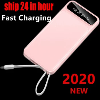 

Power Bank 30000mah Built In Cables Ship In 24 Hour Mini Cute Powerbank Portable Charger External Battery 2 USB