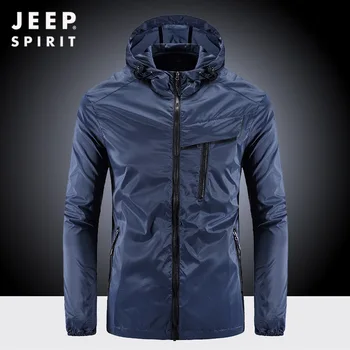 

JEEP SPIRIT Jacket Men's Clothing Hooded Sun Protection Breathable Summer Jacket Outdoor Sports Handsome Mens Jackets and Coats